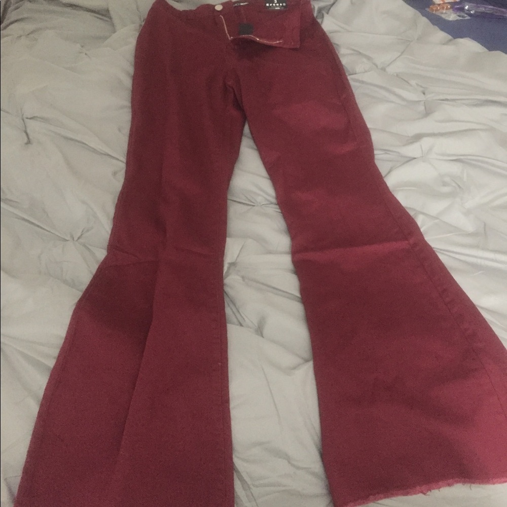 High rise burgundy flare jeans